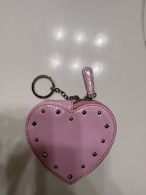 Coach Pink Heart Studded Coin Purse Keychain